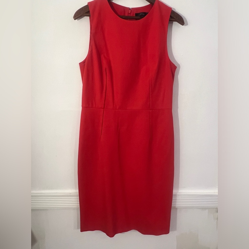 JCrew sleeveless red dress. Knee length. Very structured. Size 10
